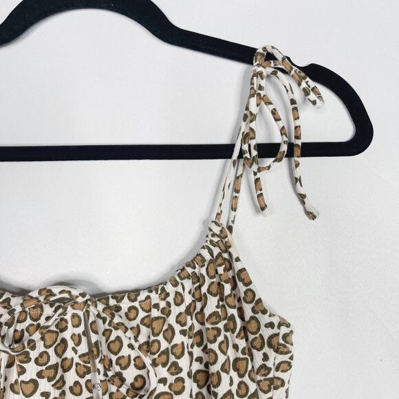 Privacy Please Small S Cream Brown Leopard Heart Print Tie Sleeve Dress Mini - Picture 8 of 11